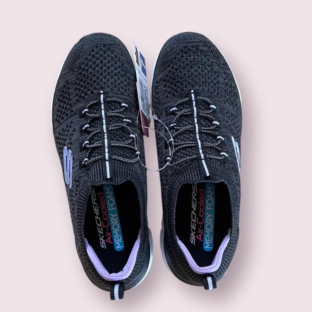 NWT Sketchers Air-Cooled Memory Foam Slip-On Sneakers in Black/Lavender Size 7